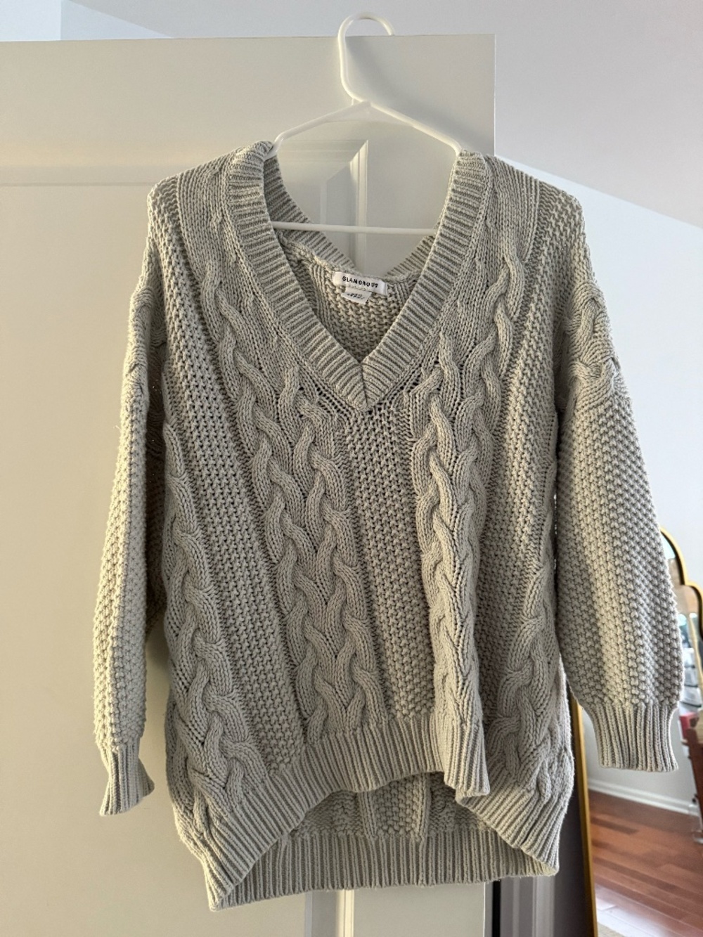 Oversized Cable Knit V-Neck Sweater
